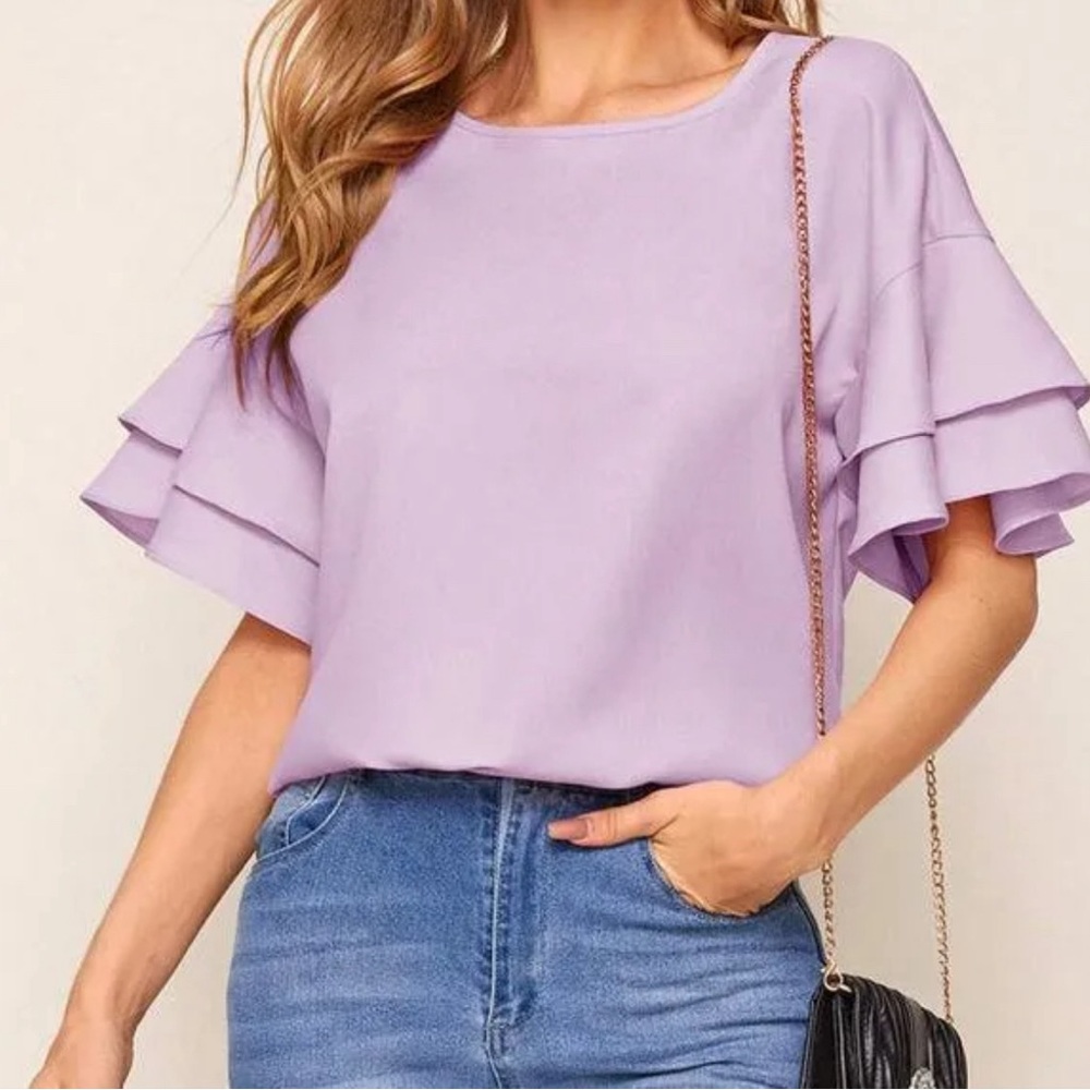 Zara Purple Ruffle Sleeve Top in Lilac